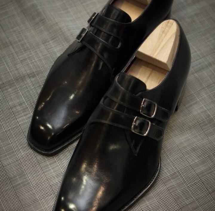 Handmade Black Double Monk Strap Leather Formal Shoes