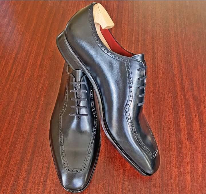 Christmas Men's Hand Stitch Black Lace Up Formal Shoes