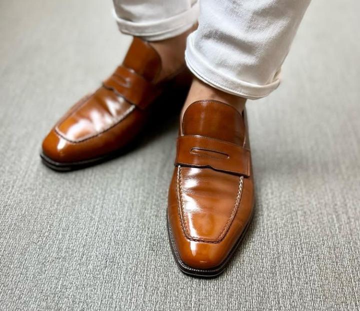 Unique Men's Hand Stitch Brown Moccasin Leather Formal Shoes
