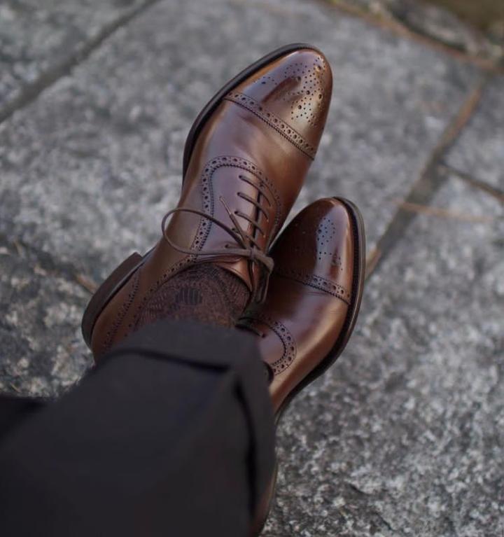 Trendy Chocolate Brown Cap Toe Lace Up Men's Shoes