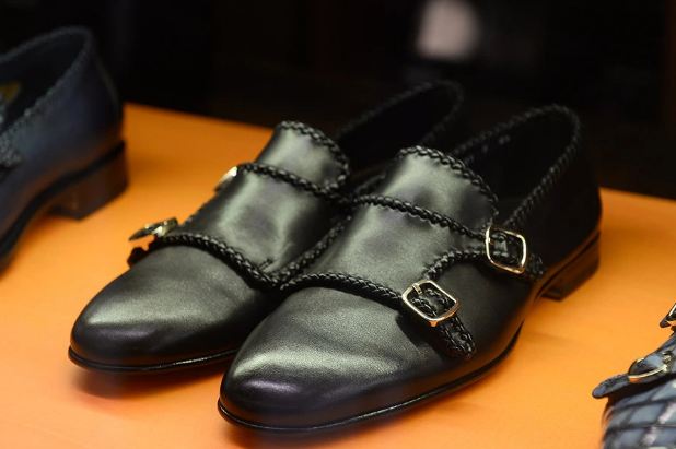 Handmade Black Double Monk Strap Leather Party Wear Stylish Shoes