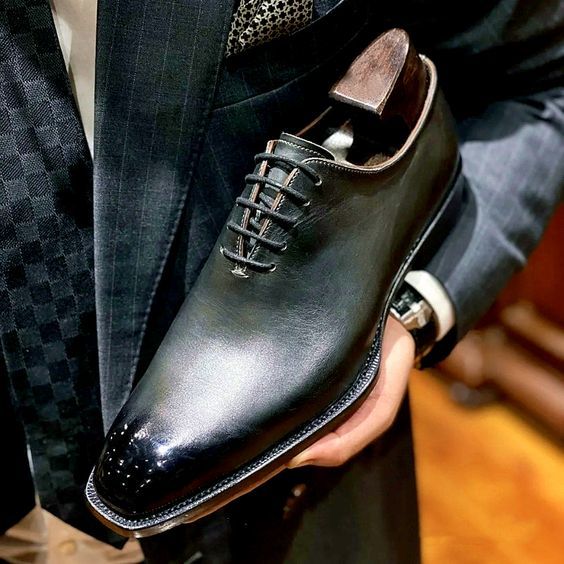 Elegant Men's Black Derby Leather Shoes, Lace Up Handmade Wedding Shoes
