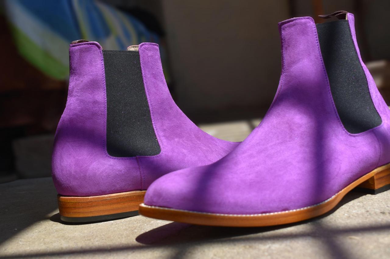 Elegant Men's Handmade Purple Chelsea Boot, Genuine Suede Formal Soot