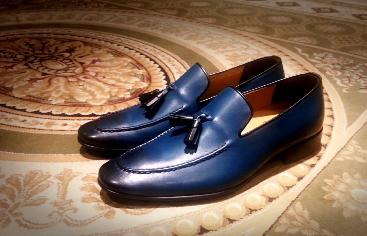 Classic Men's Handmade Navy Blue Leather Shoes, Tassels Loafer Formal Shoes