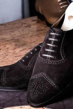 Awesome Wear Men's Black Wingtip Brogue Suede Shoes