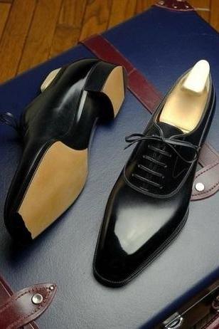 Christmas Black Handmade Genuine Leather Office Men's Lace Up Shoes