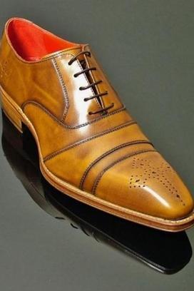 Best Handmade Tan Cap Toe Brogue Leather Lace Up Shoes For Decent Personality