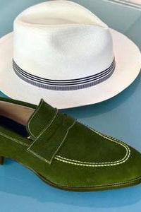 Handmade Men's Green Moccasin Suede Formal Wear Shoes
