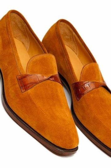 Gorgeous Wear Men's Brown Loafer Suede Handmade Formal Shoes