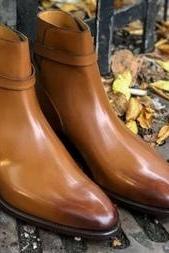 Luxury Men's Handmade Jodhpur Tan Brown Hiking Boot In Genuine Leather For Men
