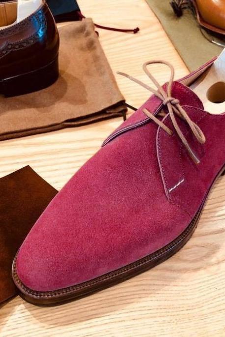 Handmade Men's Gentlemen Looks Chukka Reddish Suede Lace up Shoes