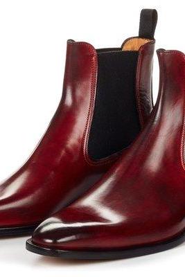 TRENDY OXBLOOD MEN HAND MADE MAROON CHELSEA LEATHER BOOTS 