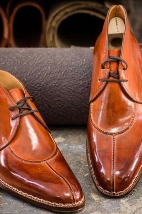 Handmade Brown Split toe Leather Formal Dress Boot For Men