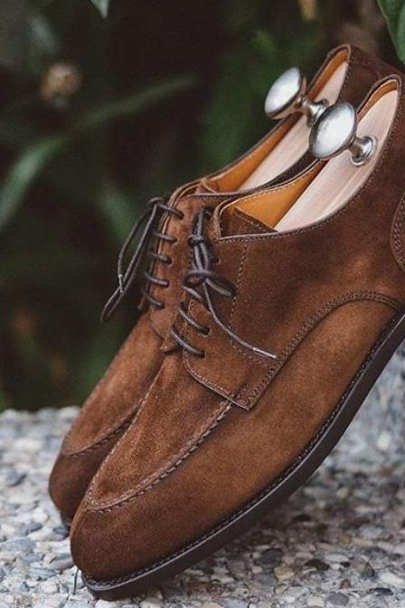 Luxury Men's Brown Split Toe Design Lace Up suede Party Wear Shoes