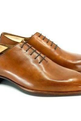 Handmade Men's Decent Wear Brown Derby Leather Lace Up Shoes