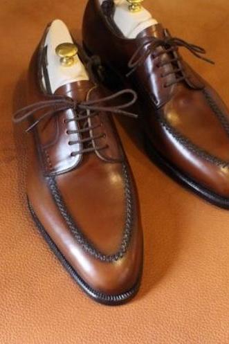 Handmade Men's Brown Lace Up Leather Formal Wear Shoes