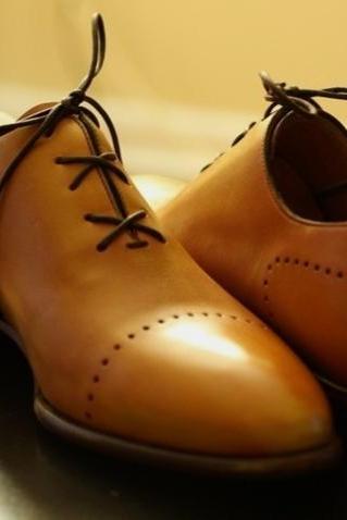 New Stylish Men's Tan Brown Cap Toe Style Leather Lace Up Shoes