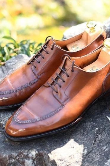 Decent Wear Men's Brown Split Tie Genuine Leather Lace Up Shoes