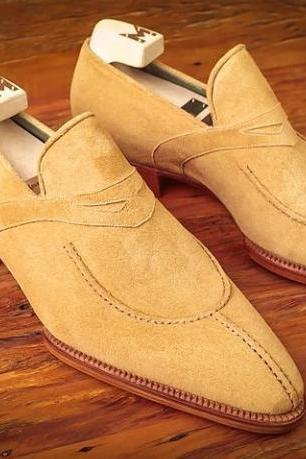 Decent Wear Men's Tan Color Moccasin Genuine Suede Formal Shoes
