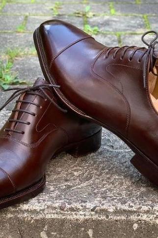Unique Men's Brown Cap Toe Genuine Leather Lace Up Shoes