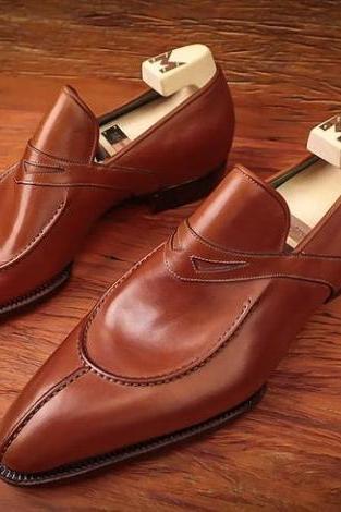 Elegant Men's Handmade Brown Split toe Style Shoes, Moccasin Genuine Leather Shoes