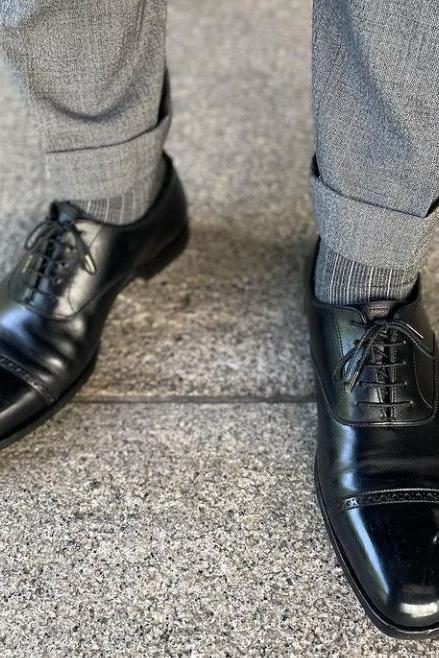 Decent Wear Men's Black Cap Toe Office Lace Up Leather Shoes