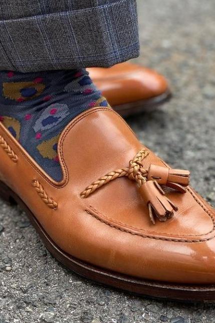 Luxury Men's Brown Tassels Loafer Leather Casual Wear Shoes