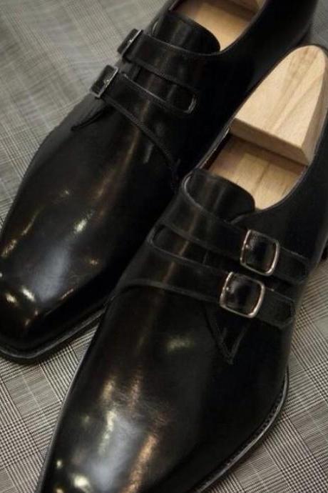 Best Handmade Black Double Monk Strap Leather Formal Shoes
