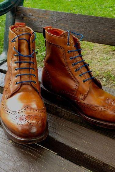 New Hand Stitch Brown Ankle High Leather Boot, Men's Wingtip Leather Shoes For Men's