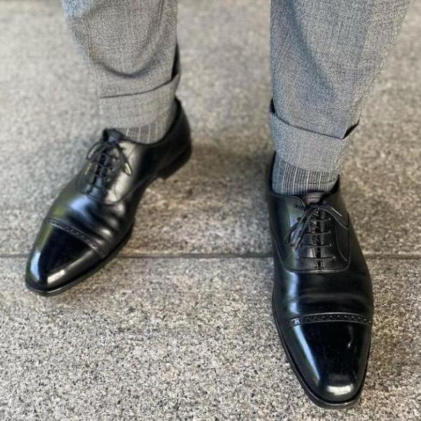 Decent Wear Men's Black Cap Toe Office Lace Up Leather Shoes
