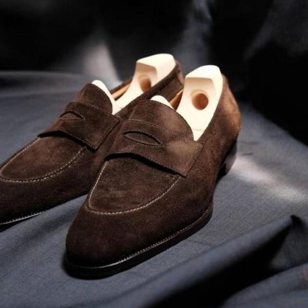 Elegant Men's Hand Made Chocolate Brown Moccasin Shoes, Loafer In Genuine Suede Shoes
