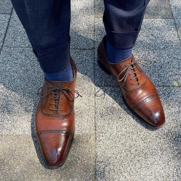 Decent Wear Men's Brown Oxfords Cap Toe Leather Lace Up Shoes