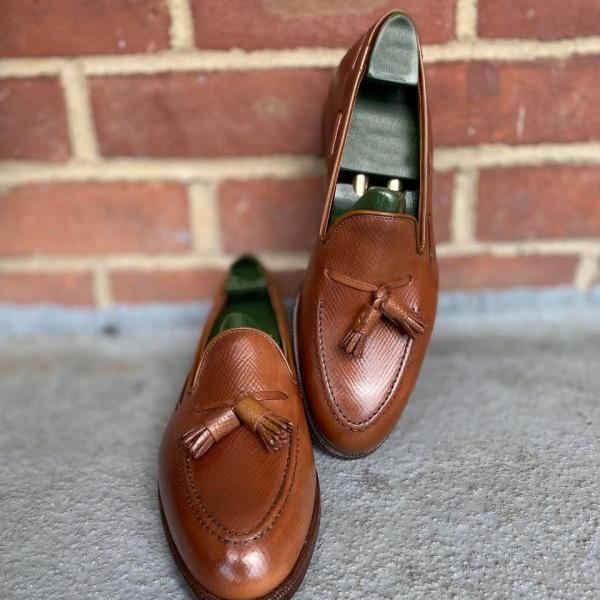 Luxury Men's Handmade Brown Tassels Loafer Leather Shoes