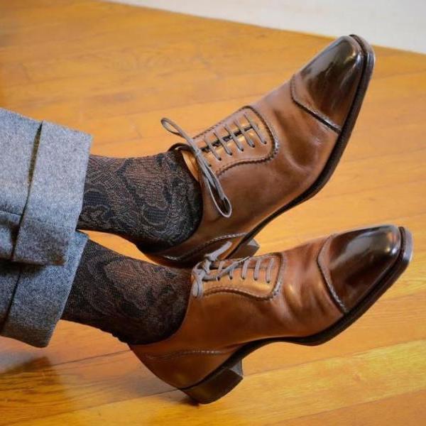 Hot Sale Men's Two Tone Hand Made Lace Up Leather Shoes