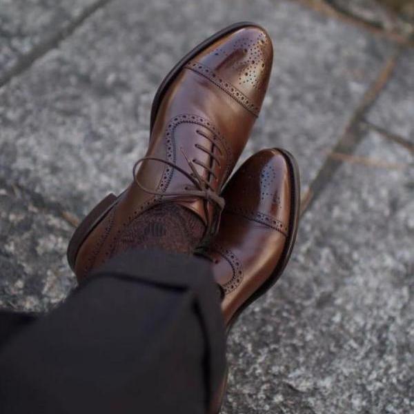 Trendy Chocolate Brown Cap Toe Lace Up Men's Shoes